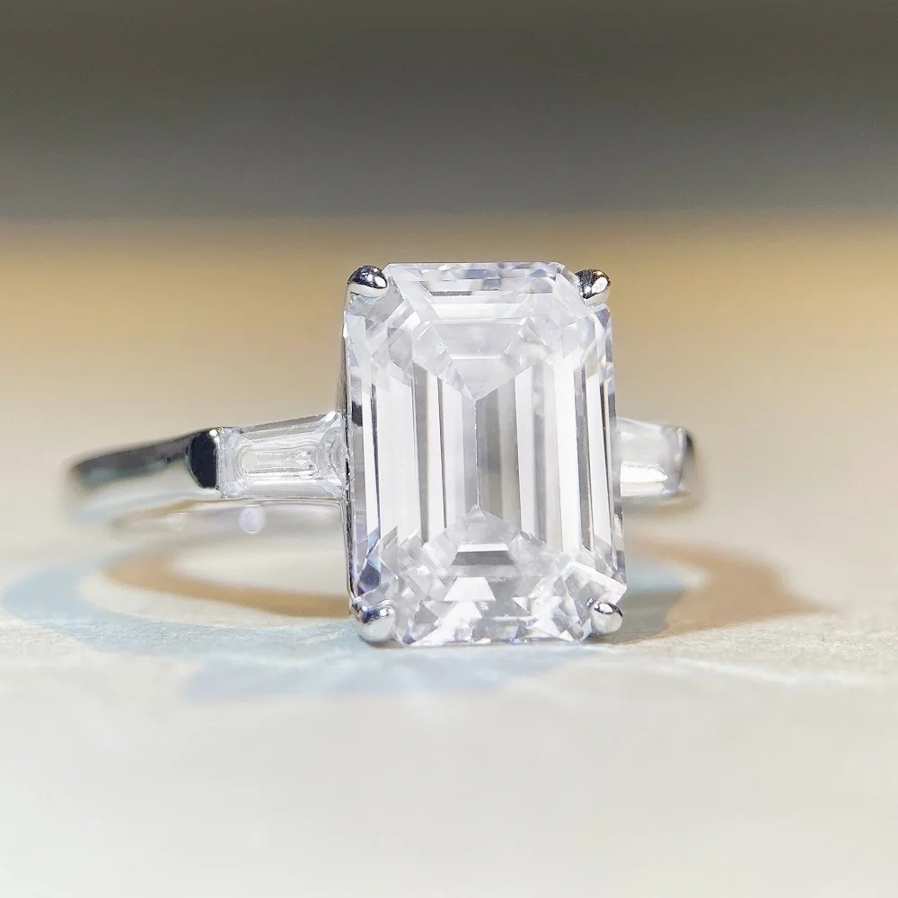 4CT Emerald Cut Engagement‎ Ring Baguette Three Stone Modern It-Girl Aesthetic - Picture 5 of 15